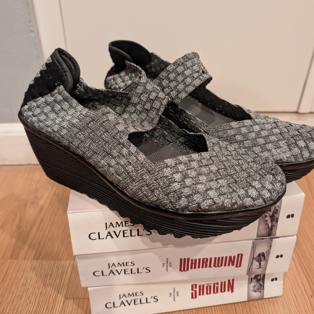 St. John's Bay Black and Gray Woven Wedges